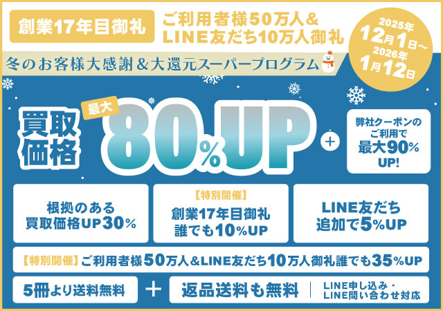 冬のお客様大感謝・大還元スーパープログラム 買取価格 最大80%アップ